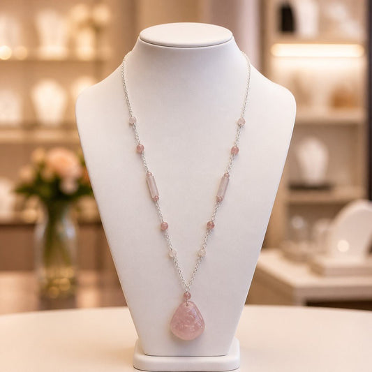 Pendentif Quartz Rose Bouddha Argent 925 - Pierre de Compassion