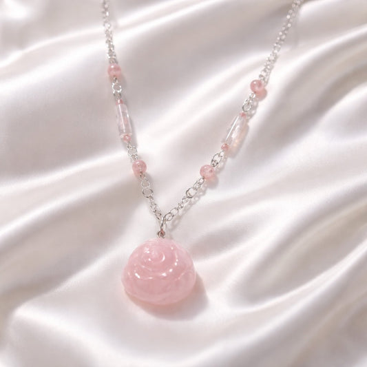 Pendentif Quartz Rose Bouddha Argent 925 - Pierre de Compassion