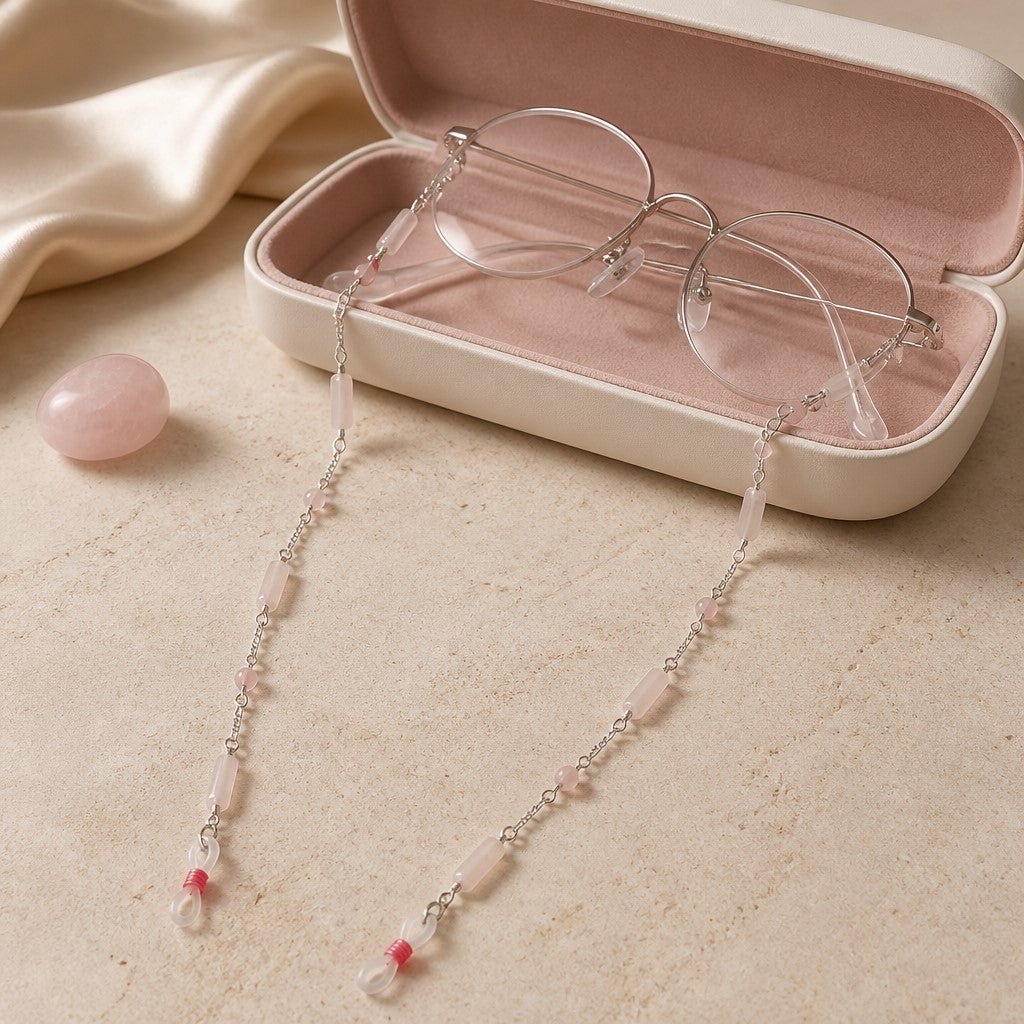 Chaîne de Lunettes Quartz Rose - Pierre Naturelle & Argent 925