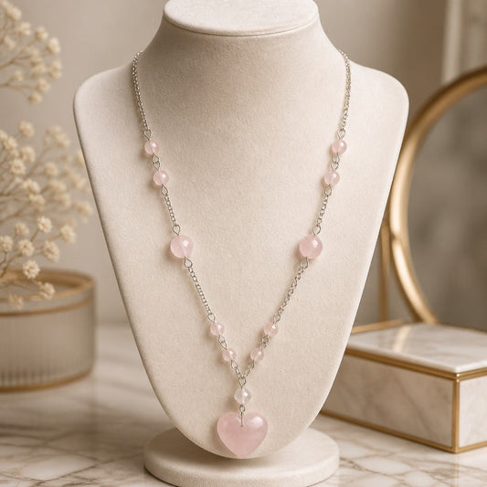 Pendentif Quartz Rose Cœur Argent 925 - Pierre d'Amour Inconditionnel
