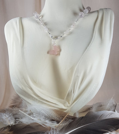 Quartz rose papillon argent 925