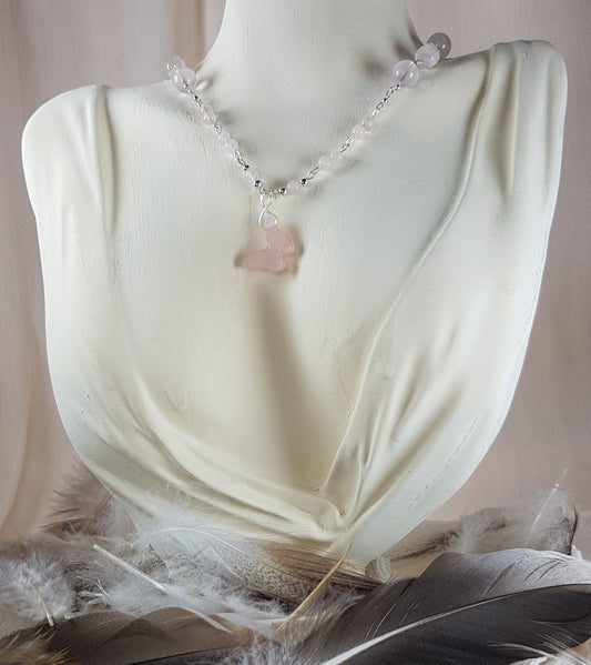 Quartz rose papillon argent 925