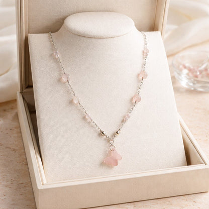 Pendentif Quartz Rose Papillon Argent 925 - Pierre de Transformation