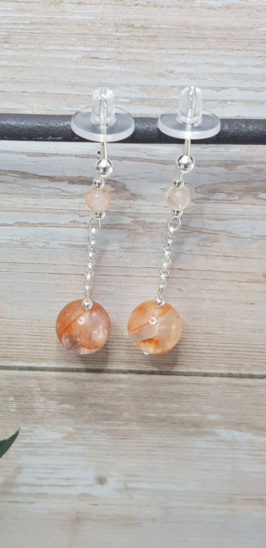 Quartz hématoide rouge ou quartz de feu argent 925