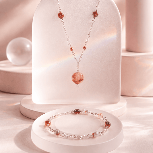 Parure Quartz Hématoïde Rouge Argent 925