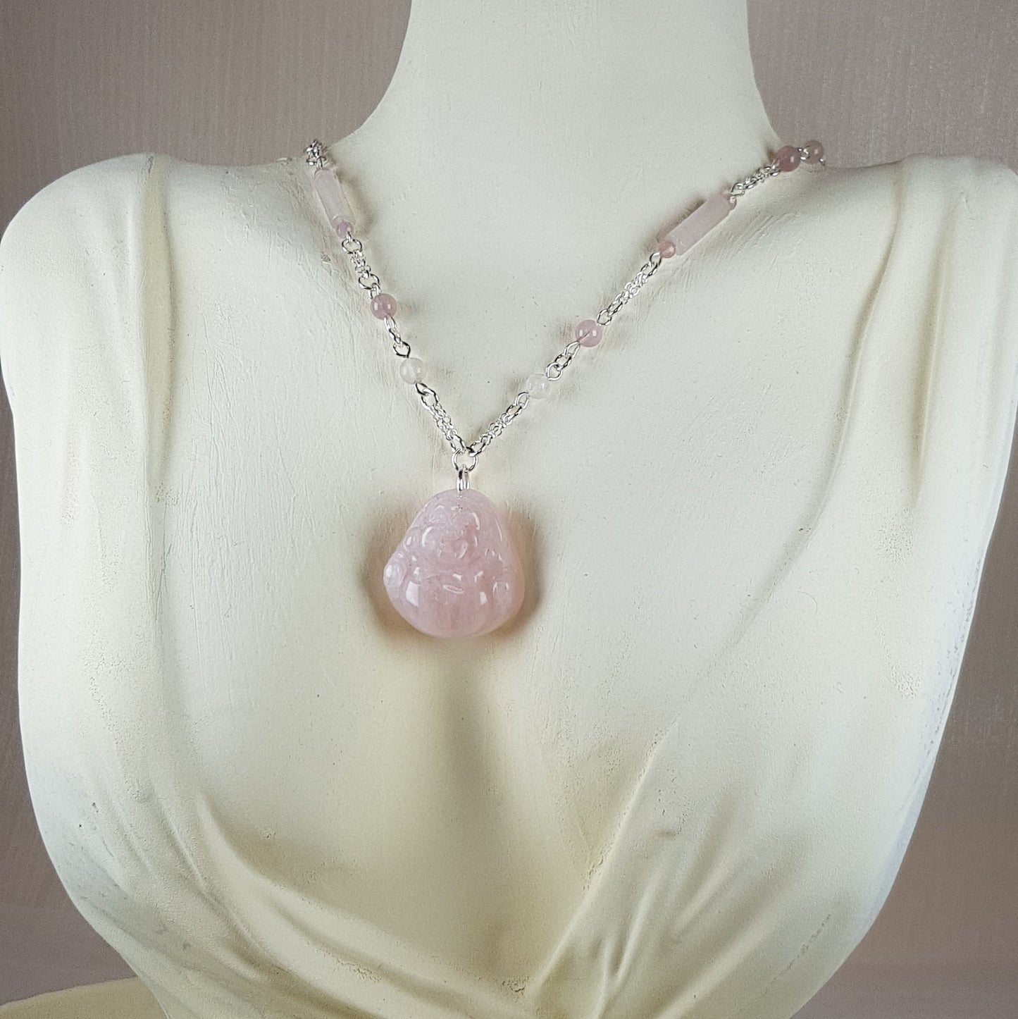 Quartz rose bouddah argent 925