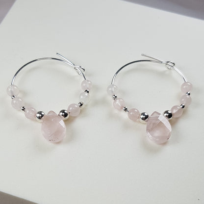 Boucles d'oreilles quartz rose en argent 925 - pierre naturelle