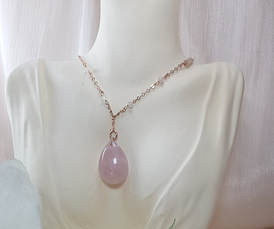 quartz rose  argent 925 plaque or rose