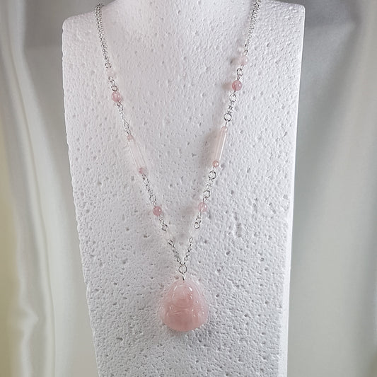Pendentif quartz rose bouddha en argent 925 - pierre de compassion
