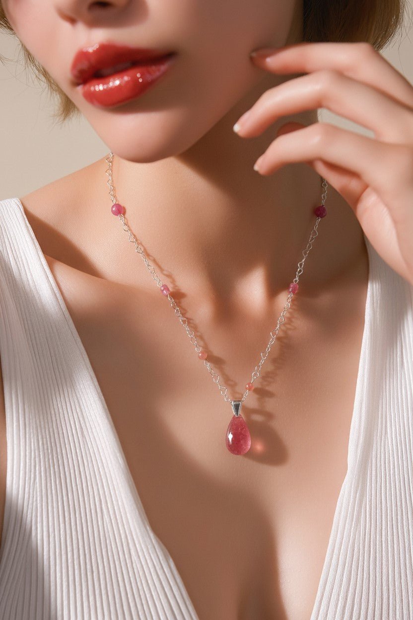 Pendentif Rhodochrosite Argent 925 - Pierre d'Amour de Soi