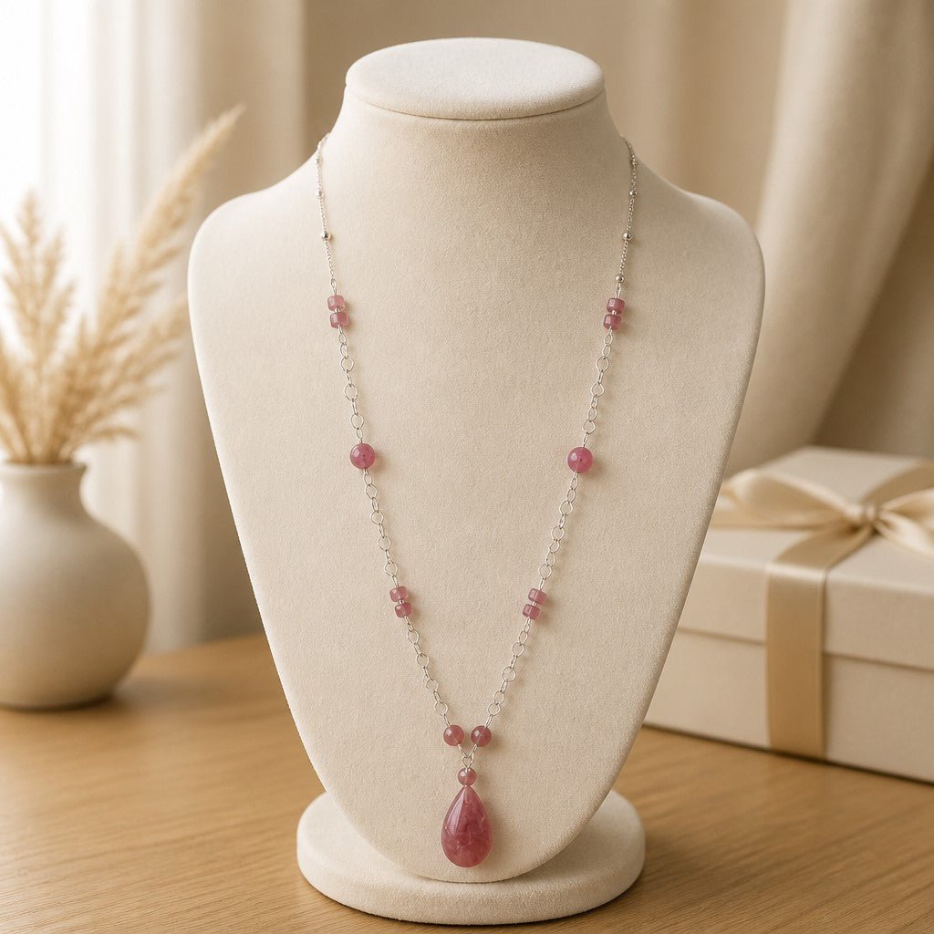 Pendentif Rhodochrosite Argent 925 - Pierre d'Amour de Soi