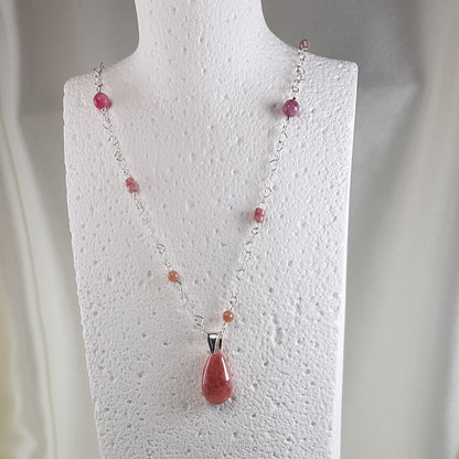 Pendentif rhodochrosite en argent 925 - pierre d'amour de soi