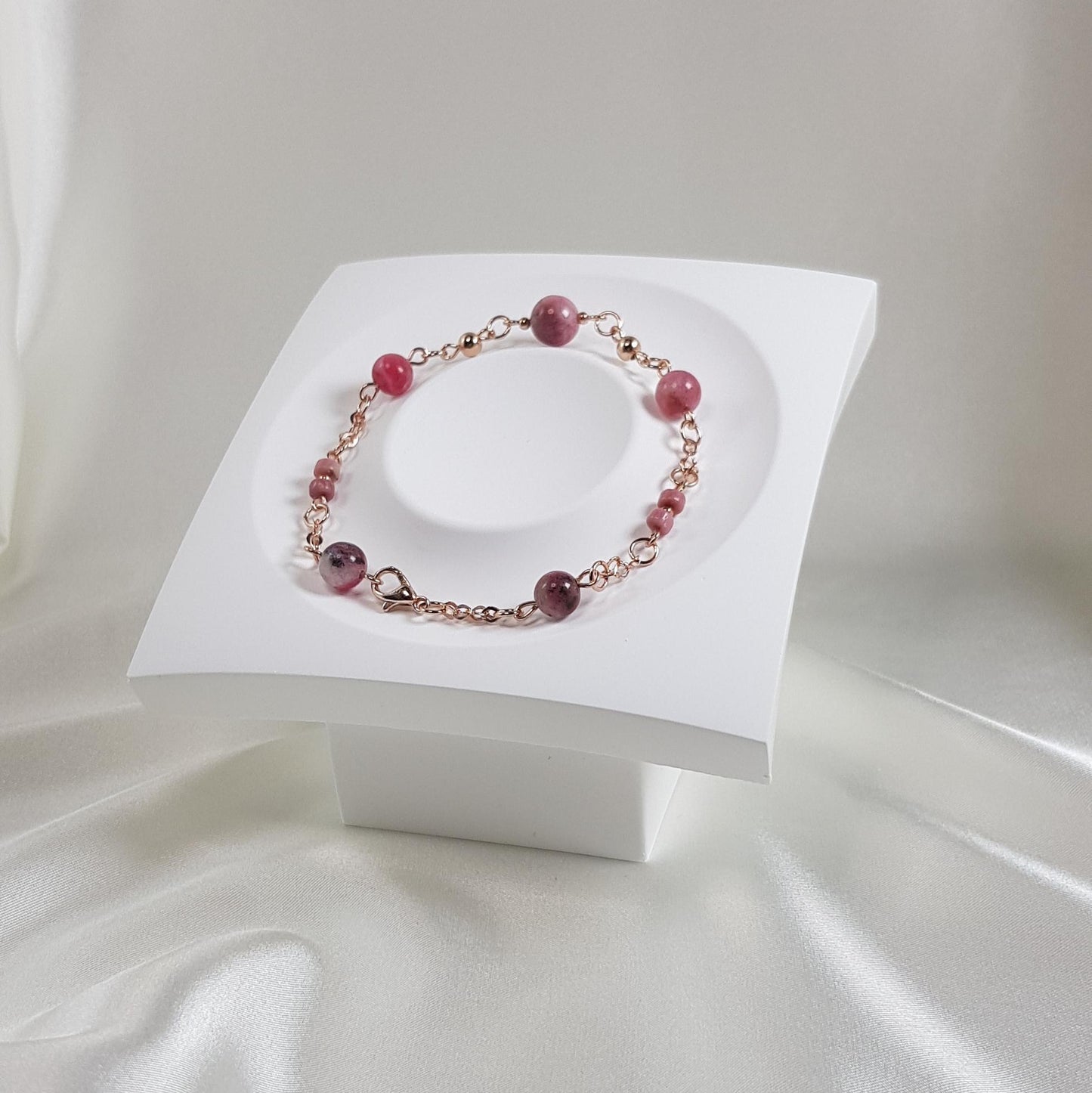 Bracelet rhodocrosite en argent 925 plaqué or rose - pierre naturelle 