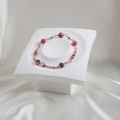 Bracelet rhodocrosite en argent 925 plaqué or rose - pierre naturelle 