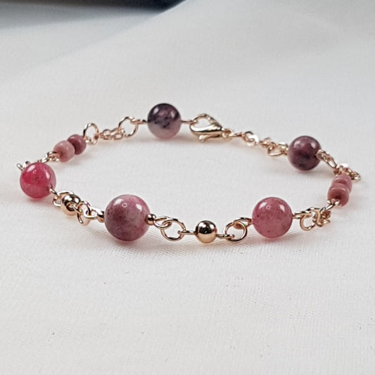 Rhodocrosite, argent 925 plaqué or rose 3 microns