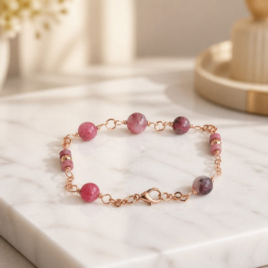 Bracelet Rhodocrosite Argent 925 Plaqué Or Rose