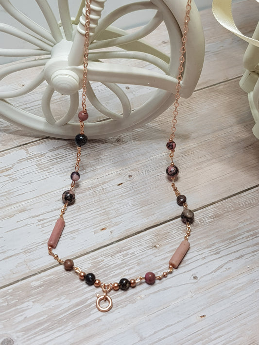 Rhodonite argent 925 plaque or rose