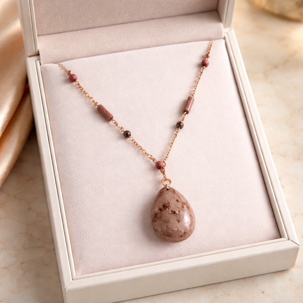Pendentif Rhodonite Argent 925 Plaqué Or Rose - Pierre d'Équilibre