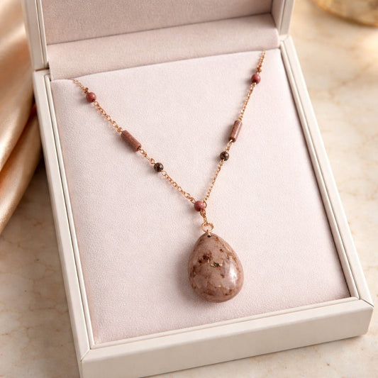 Pendentif Rhodonite Argent 925 Plaqué Or Rose - Pierre d'Équilibre