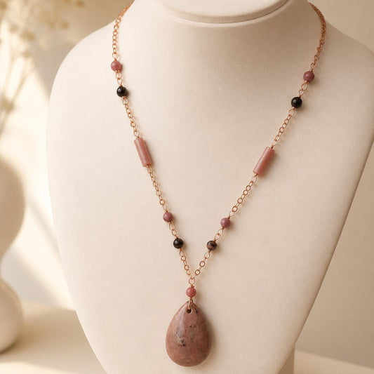 Pendentif Rhodonite Argent 925 Plaqué Or Rose - Pierre d'Équilibre