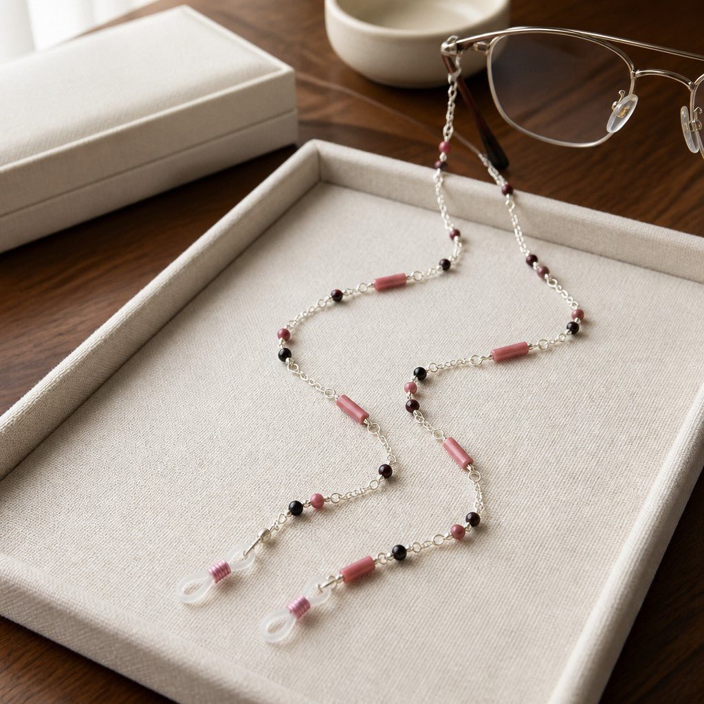 Chaîne de Lunettes Rhodonite - Pierre Naturelle & Argent 925