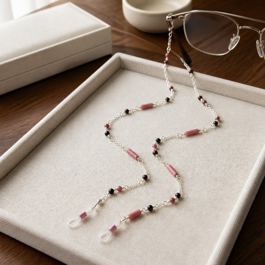 Chaîne de Lunettes Rhodonite - Pierre Naturelle & Argent 925