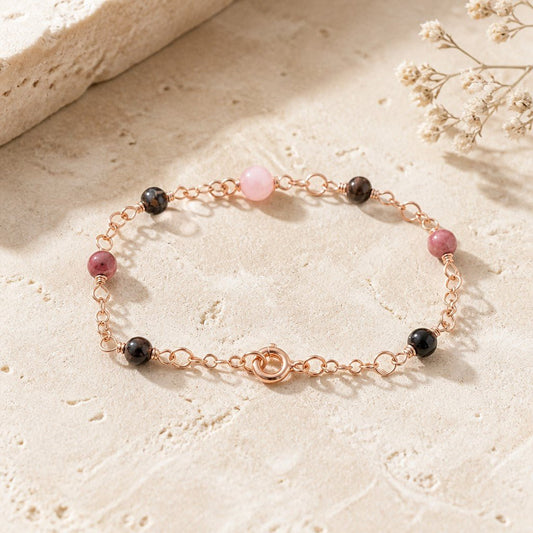 Bracelet Rhodonite Argent 925 plaqué or rose - Pierre Naturelle