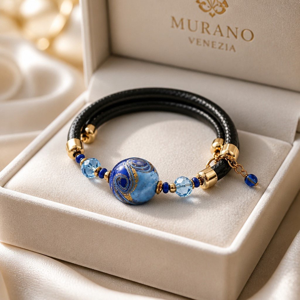 Bracelet Murano Rond Bleu Nuit - Profondeur Vénitienne