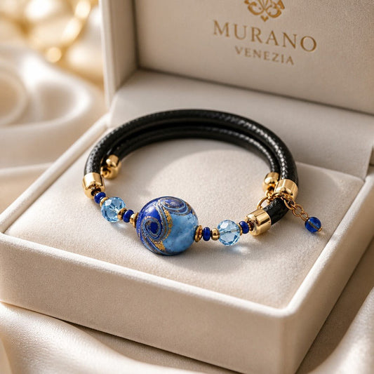 Bracelet Murano Rond Bleu Nuit - Profondeur Vénitienne