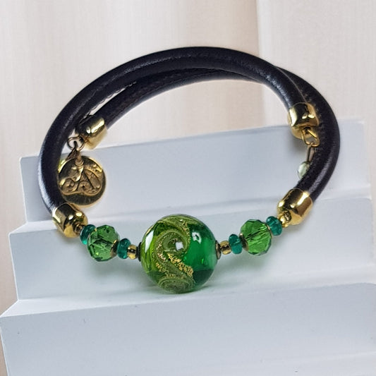 Bracelet murano rond vert d'eau