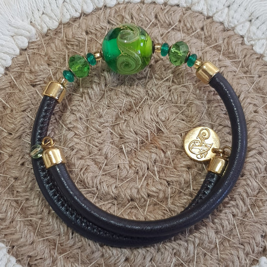 Bracelet murano rond vert d'eau