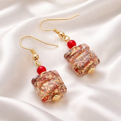 Boucles d'Oreilles Murano Rubis 9242 - Verre Vénitien Certifié