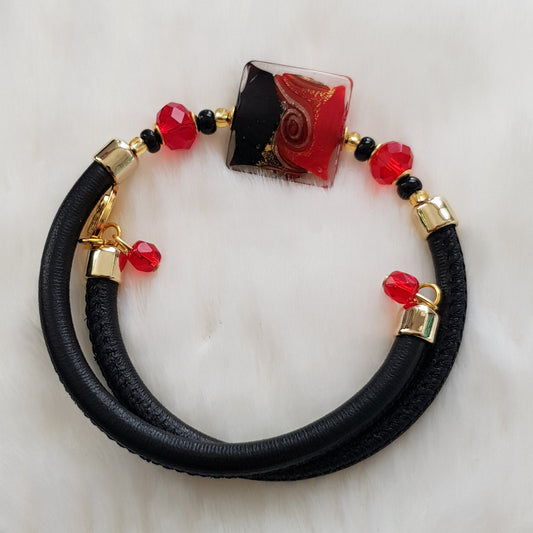 Bracelet murano carré rubis noir