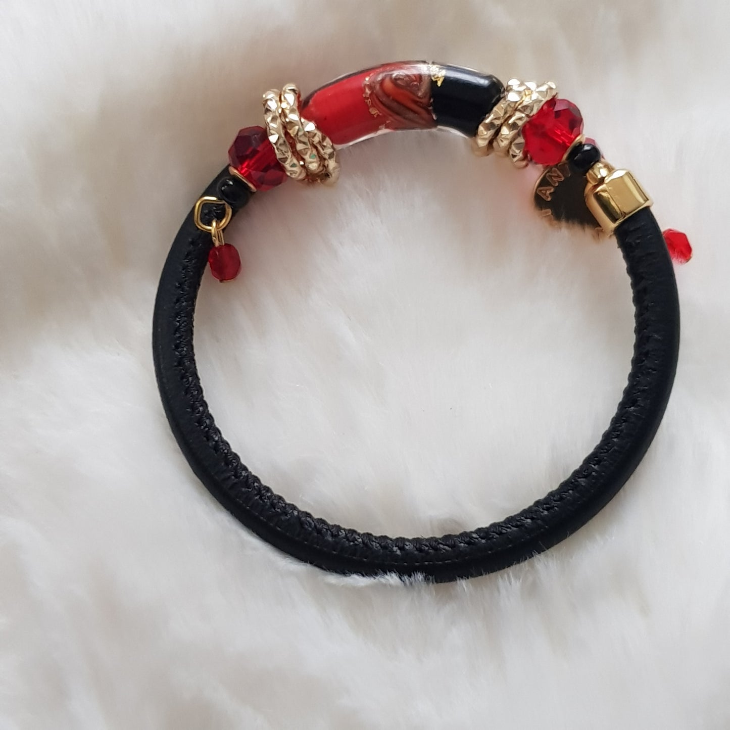 Bracelet murano tube rubis noir