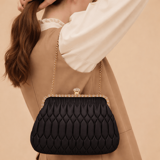 Sac Altesse noir - Le compagnon idéal pour vos soirées élégantes.sac de soirée sophistiqué en promo