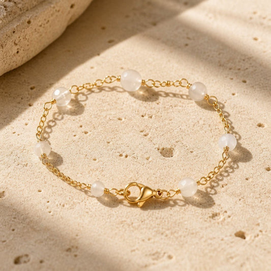Bracelet Sélénite Argent 925  plaque or 1 micron - Pierre Naturelle