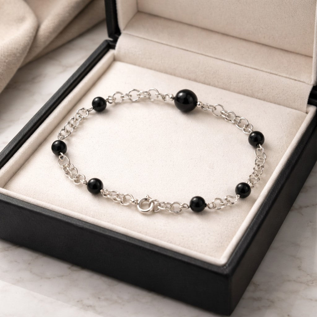 Bracelet Shungite Argent 925 - Pierre Naturelle