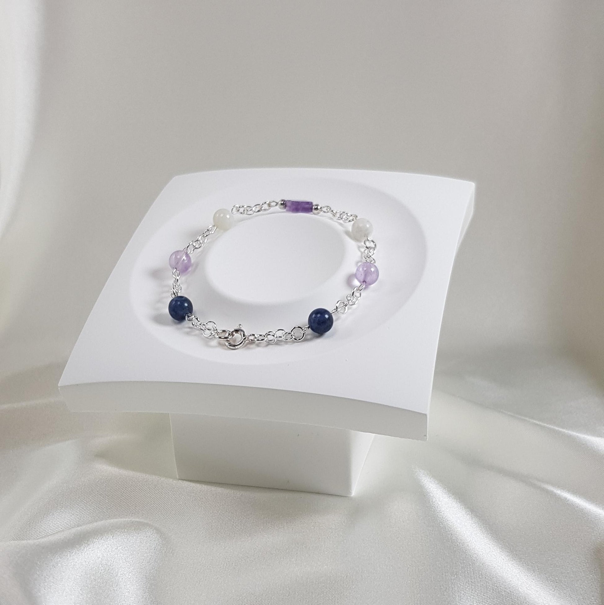 Bracelet sommeil en argent 925 - lithothérapie pierres naturelles 