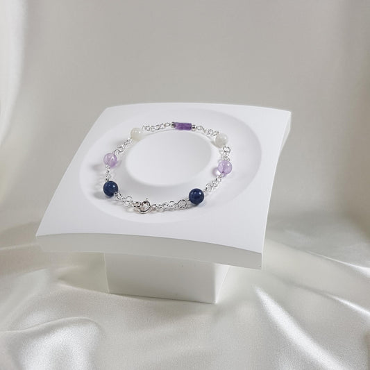 Bracelet sommeil en argent 925 - lithothérapie pierres naturelles 