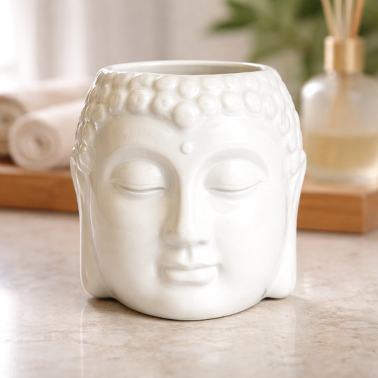 Brûleur à Huile Tête de Bouddha Blanc - Pureté et Éveil Spirituel