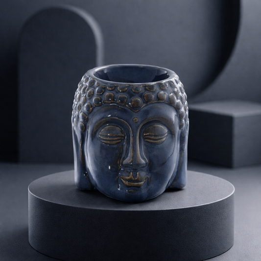 Brûleur à Huile Tête de Bouddha Bleu - Sagesse Profonde et Sérénité
