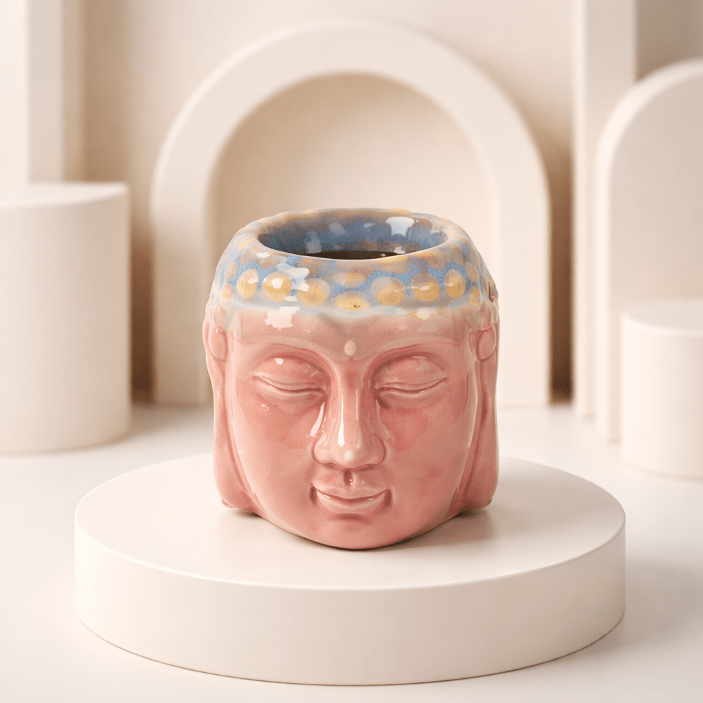 Brûleur à Huile Tête de Bouddha Rose - Douceur et Compassion Incarnées
