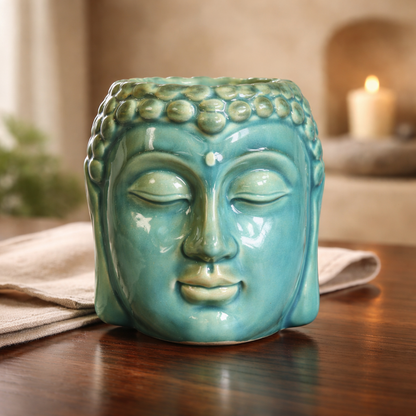 Brûleur à Huile Tête de Bouddha Vert - Sérénité Sculptée
