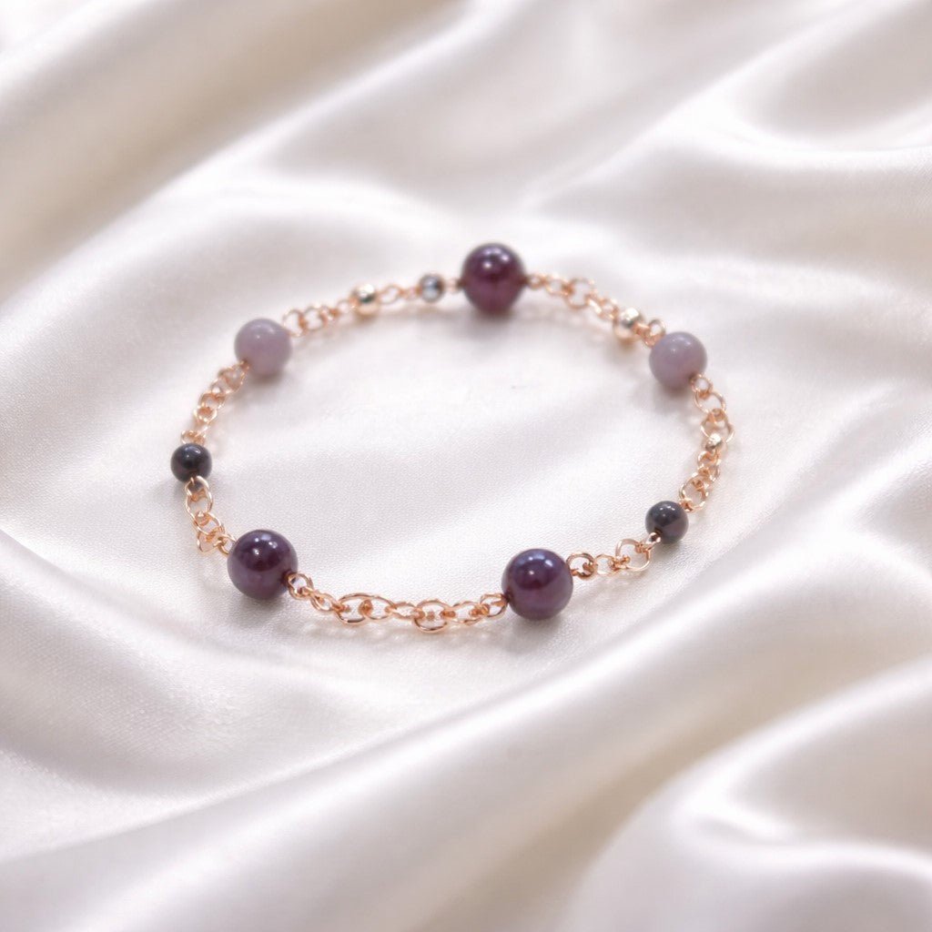 Bracelet Tourmaline Rose Rubelitte Argent 925 Plaqué Or Rose