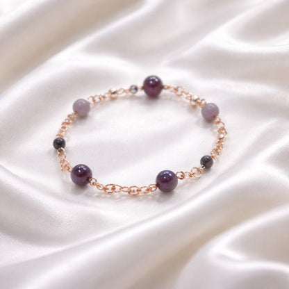 Bracelet Tourmaline Rose Rubelitte Argent 925 Plaqué Or Rose
