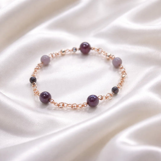 Bracelet Tourmaline Rose Rubelitte Argent 925 Plaqué Or Rose