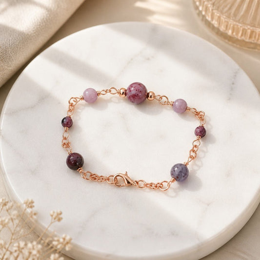 Bracelet Tourmaline Rose Rubelitte Argent 925 Plaqué Or Rose