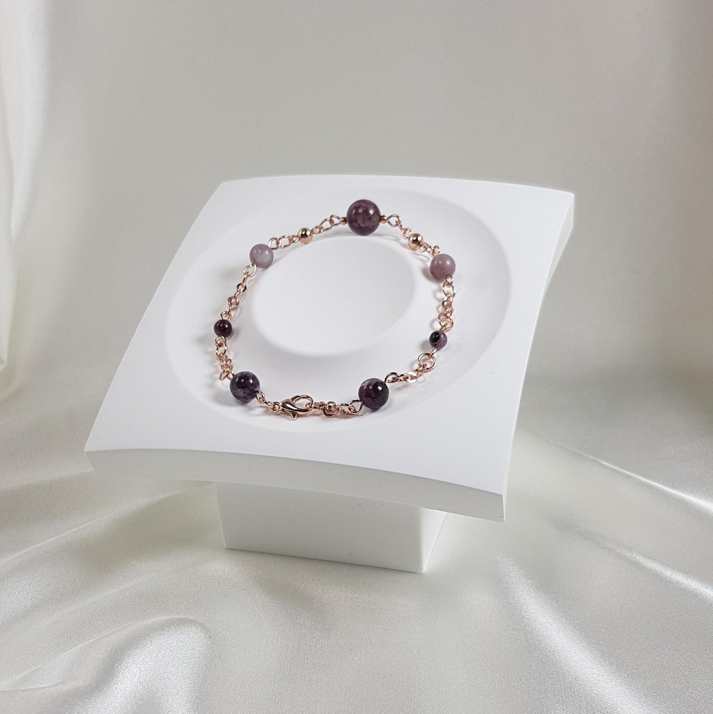 Bracelet tourmaline rose rubelitte en argent 925 plaqué or rose 