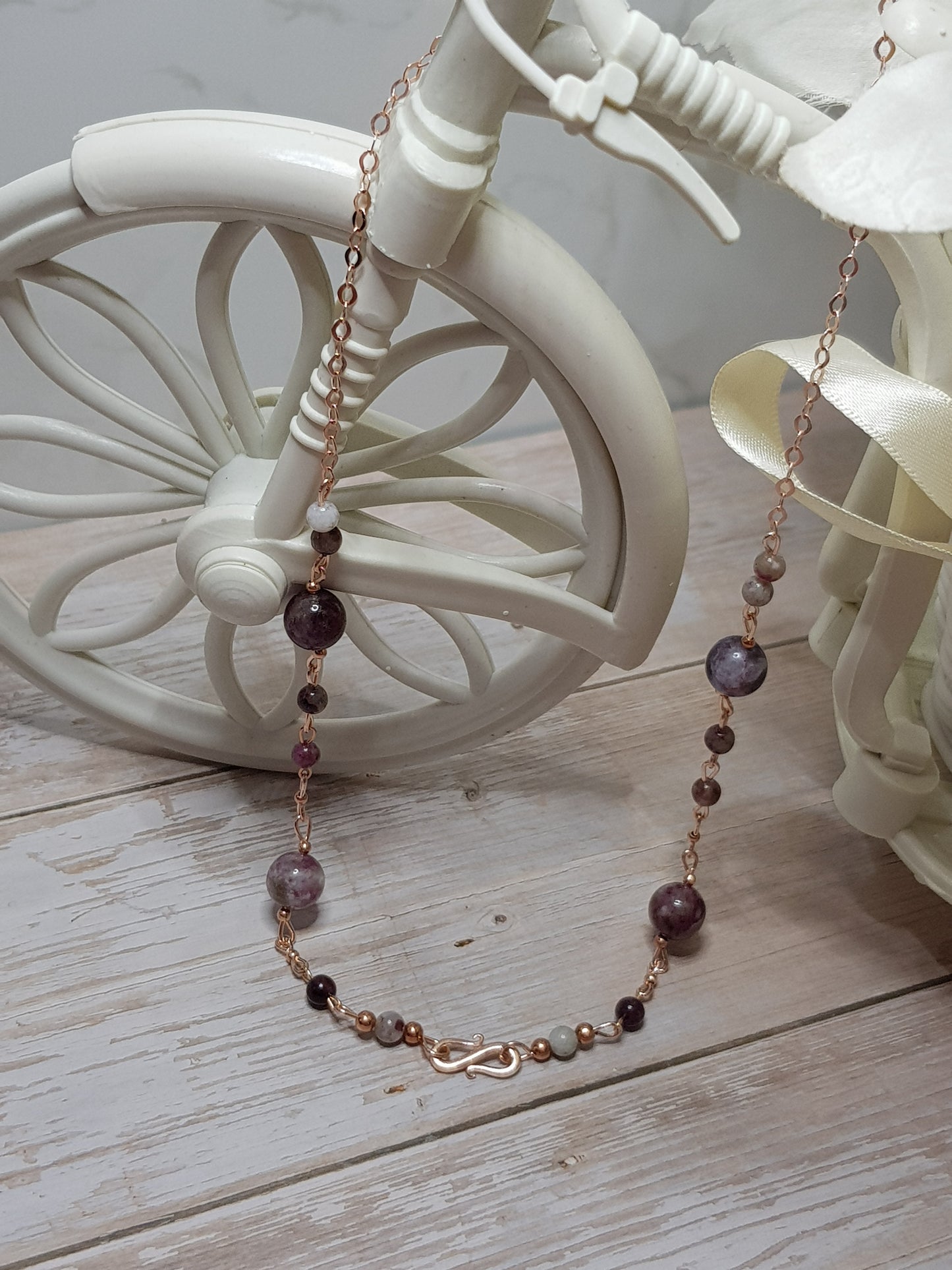tourmaline rose ou rubelitte argent 925 plaque or rose