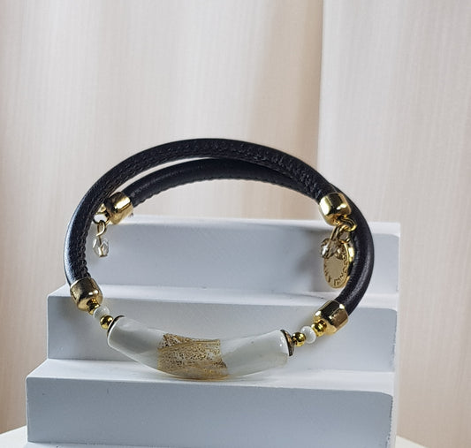 Bracelet murano tube blanc doré